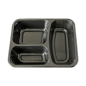 Model 0053 - 34 oz. Rectangle 3 Compartment Black CPET Tray 