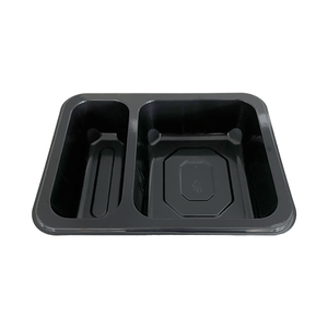 Model HS123 - 34 oz Rectangle 2 Compartment Black CPET Tray