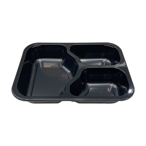 Model HS093 - 22 oz Rectangle 3 Compartment Black CPET Tray